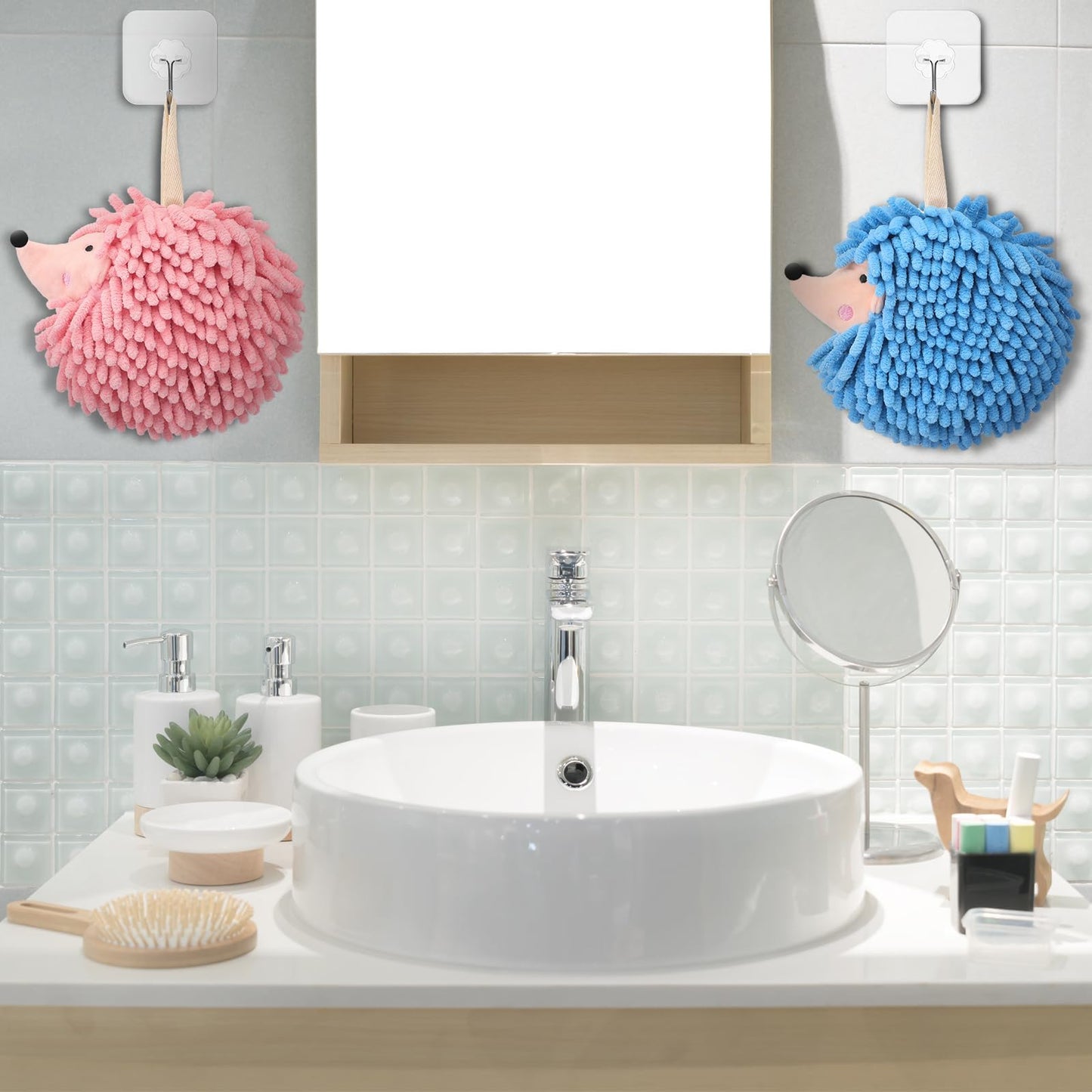 HULKAY 4 Pcs Chenille Hand Towels Hedgehog Decorative Towels Fuzzy Ball Hand Towels Creative Hand Towel Absorbent Small Hanging for Drying Hand Bath