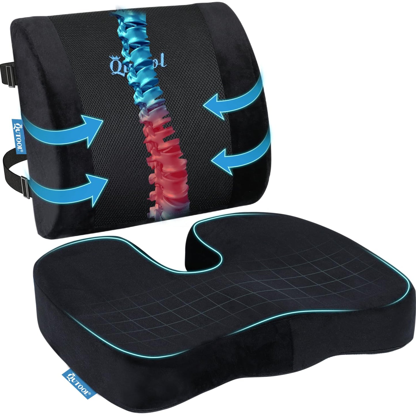 QUTOOL Seat Cushion and Lumbar Support Pillow for Office Desk Chair Back Support Chair Cushion Seat Cushion & Back Pillow for Sitting lumbar support