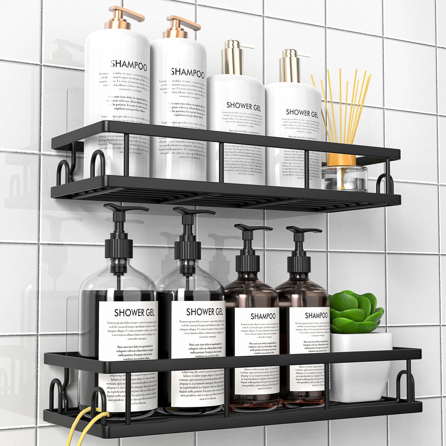 UUlioyer Shower Caddy, Shower Shelf No Drilling (Black-2 Pack)
