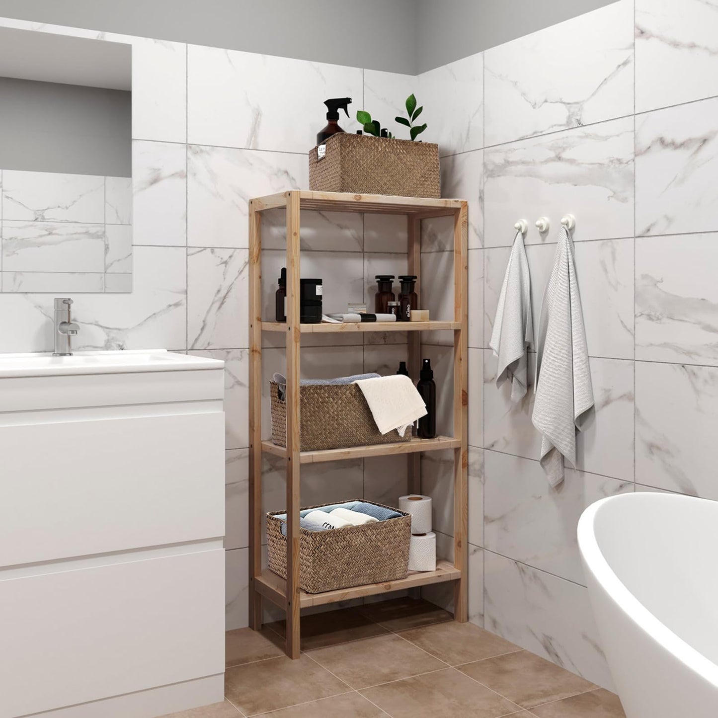 IGNPION Seagrass Storage Opened Basket Living Room Decorative Basket Woven Wicker Towel Baskets Desktop Baskets Bathroom Storage Organiser Box