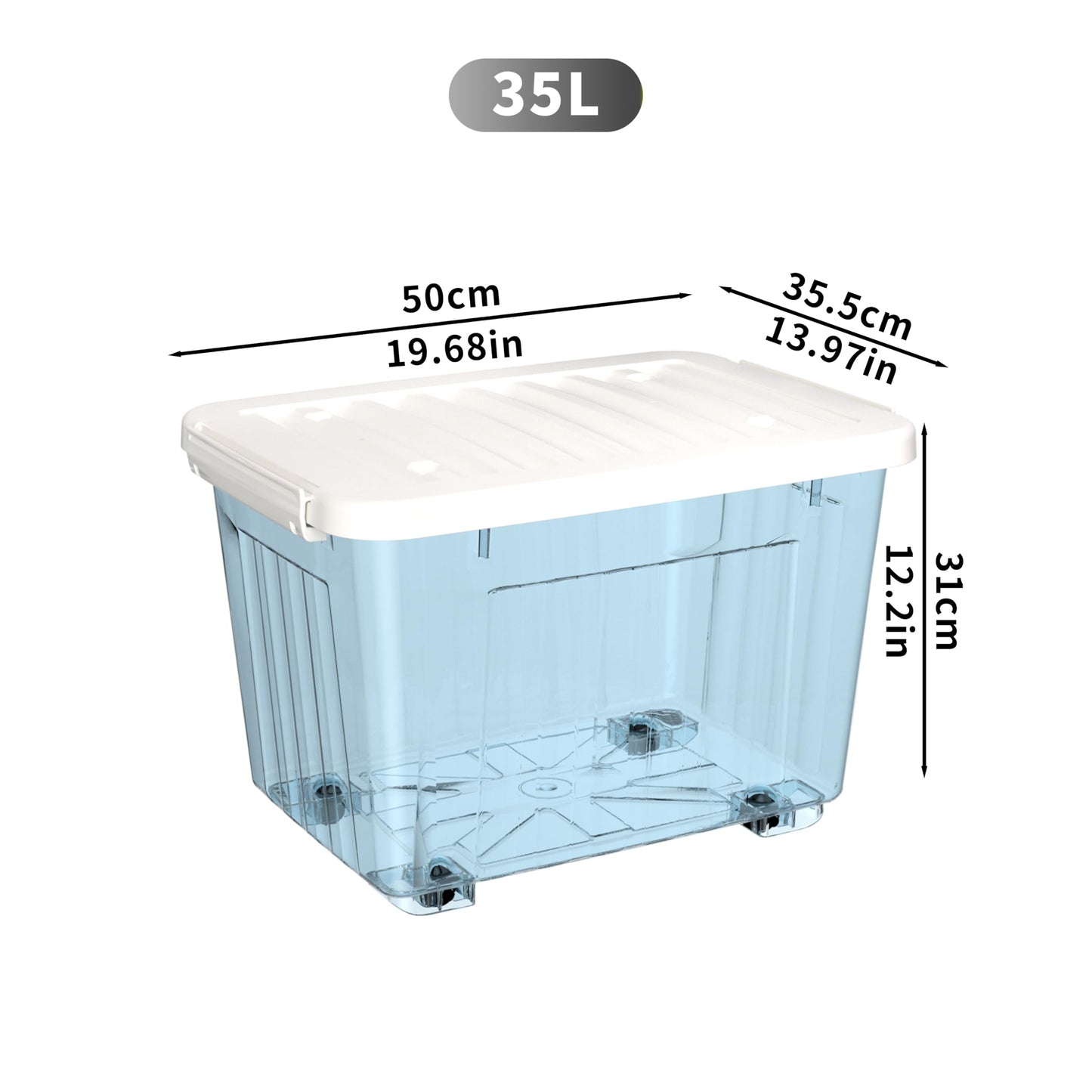 Cetomo 35L*3 Plastic Storage Boxes with Wheels, Lidded Storage Box with Secure Side Latches, PP Nestable and Stackable Clear Organizer for Home