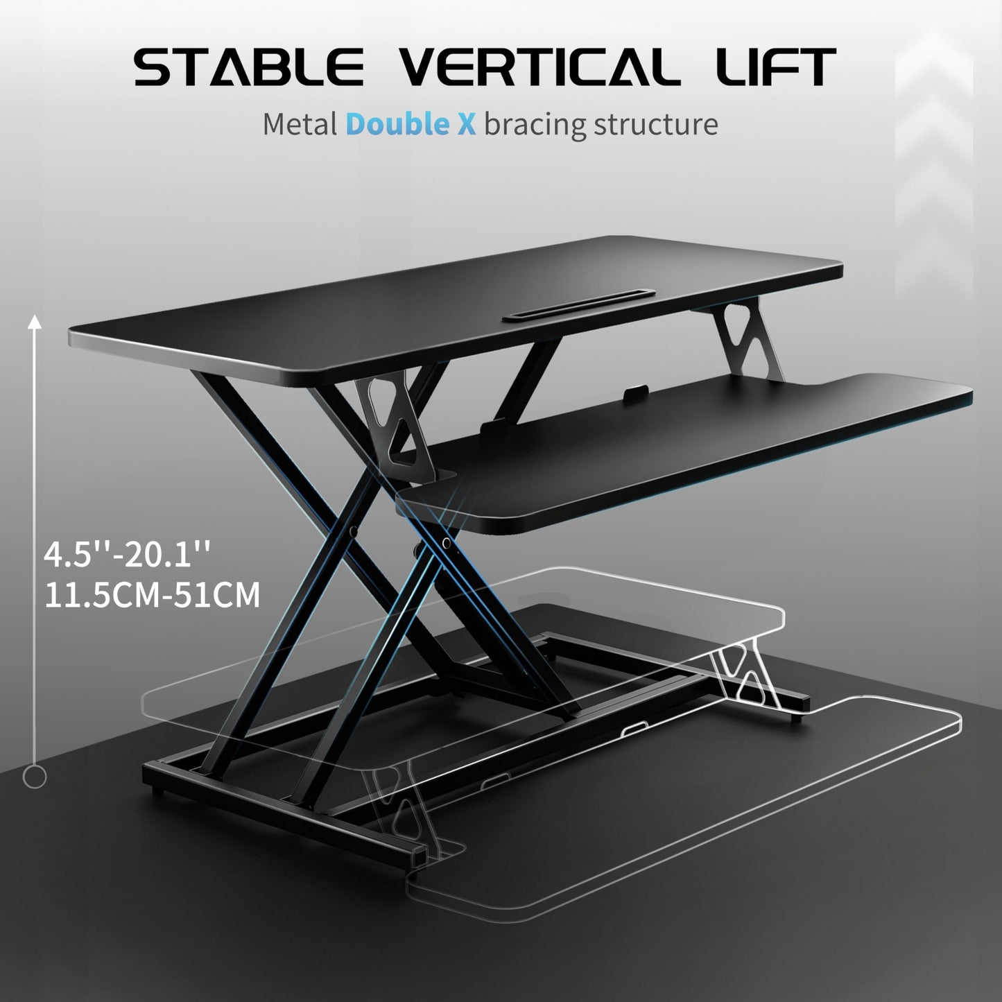 ERGOMAKER Height Adjustable Standing Desk Converter 101cm(40 Inch), Black