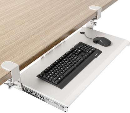 Keyboard Tray Under Desk Pull Out with Extra Sturdy C Clamp Mount System, 694 838 mm Including Clamps x 300 mm Slide-Out Platform Computer Drawer