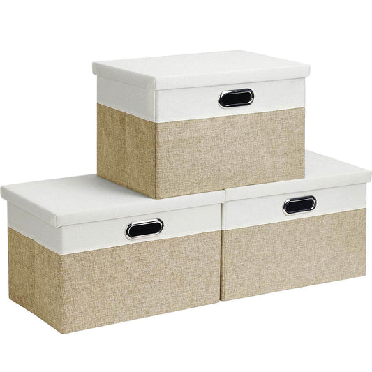 Febzoce Storage Boxes with Lids, Storage Baskets for Shelves Foldable Fabric Storage Bins Organizer for Home and Office Light Brown and White Extra