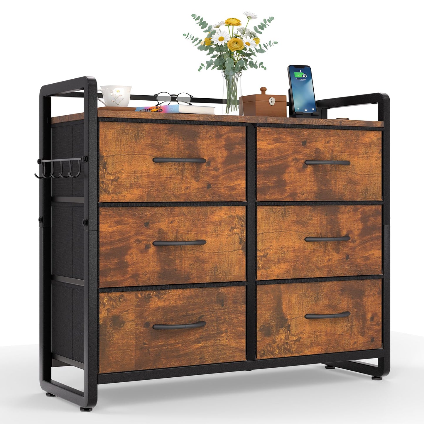 MAXLEAD Chest of Drawer with 6 Drawers, Large Capacity Storage Organiser Unit, Fabric Dresser for Bedroom, Living Room, Hallway - Brown