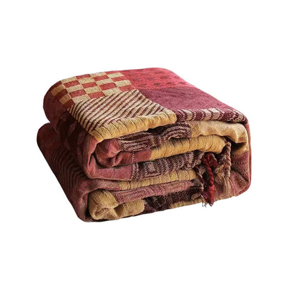 VANJOROY Bohemian Large Patchwork Sofa Bed Throw Blanket with Tassels For 2 3 Seater Settees,100% Chenille Soft Multi-function Throw for Couch