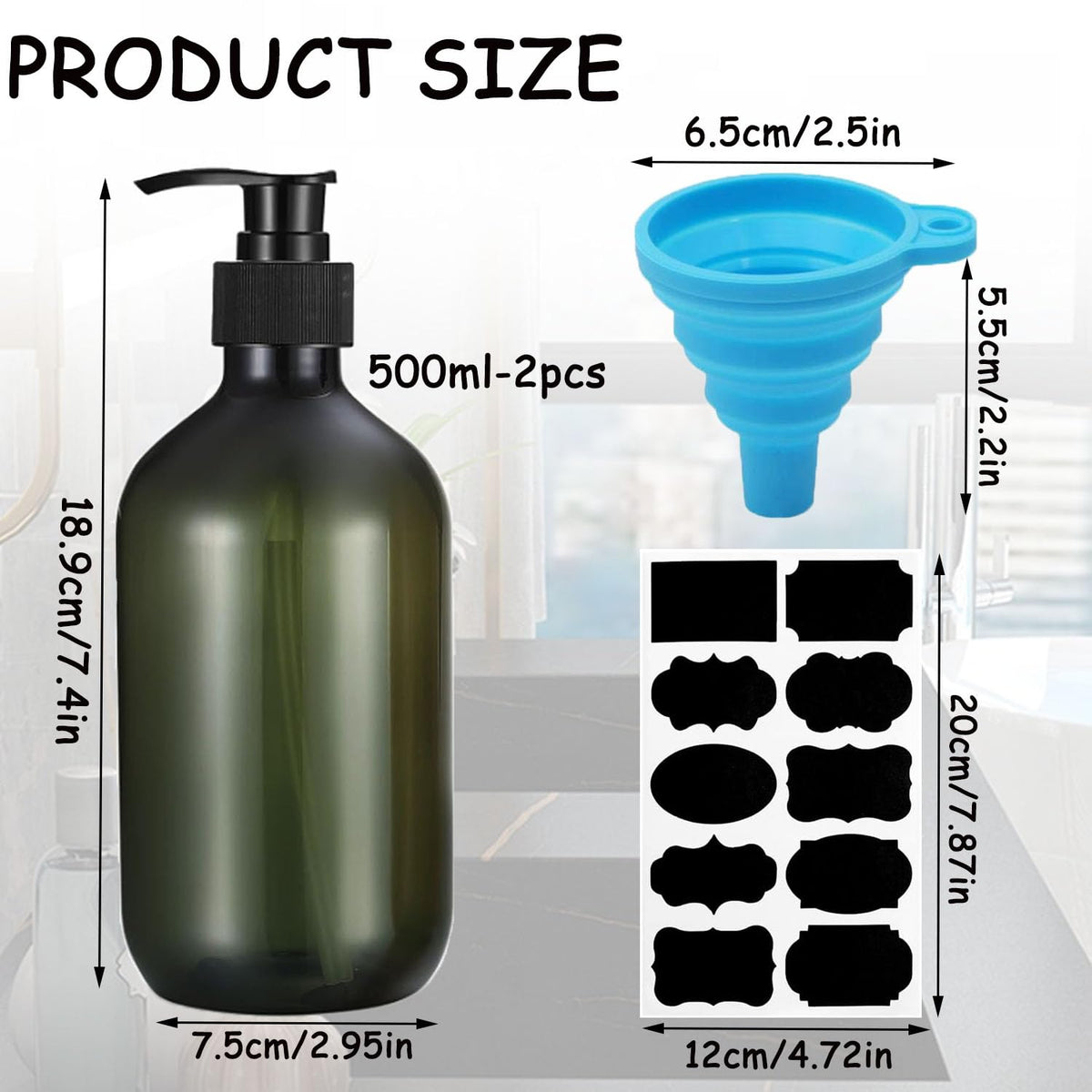 2 Pcs Pump Bottle Dispenser,500ML/17oz Refillable Empty Press Pump Bottles,Plastic Liquid Soap Dispenser Storage Holder Container for Liquid