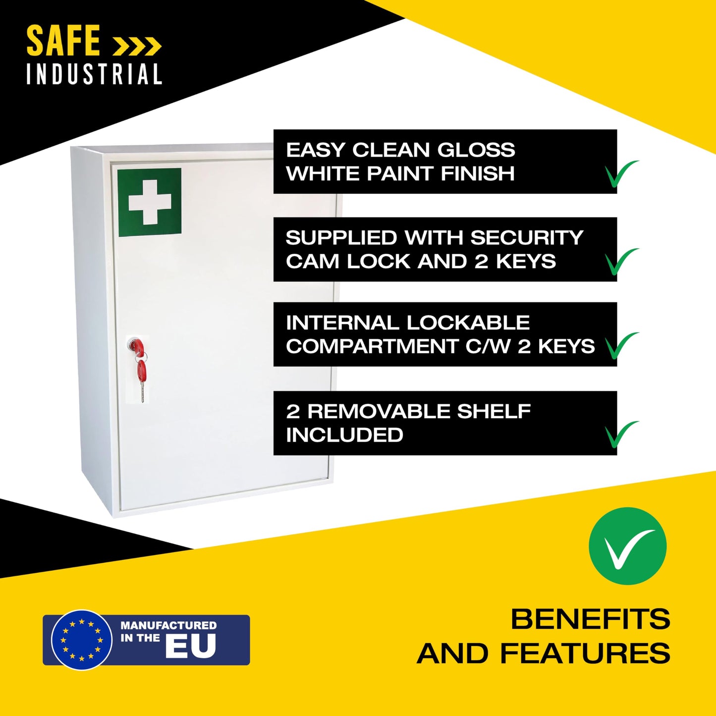 Safe Industrial Medical Cabinet - Medication Cabinet Key Lock Safe with Shelves, Medication Cabinet Wall Mounted - 20.5D x 38W x 55H centimetres