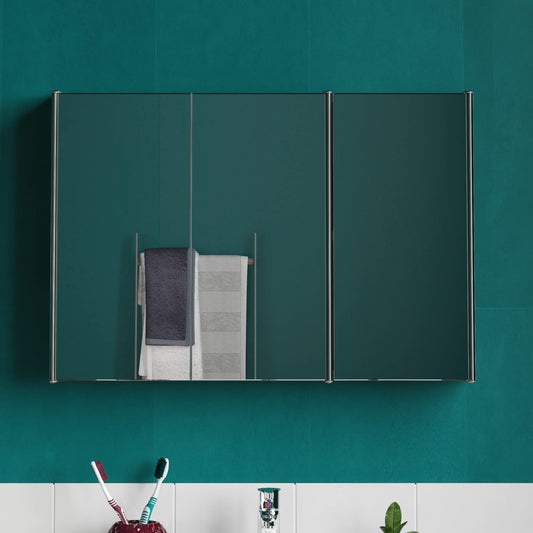 Bath Vida Tiano Bathroom Cabinet Triple Mirror Wall Mounted Stainless Steel Modern Storage Cupboard Unit