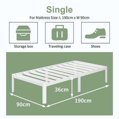 Lutown Teen 3ft Single Bed Frame with Rounded Corner Legs, Heavy Duty White Metal Bed Frame with Steel Slats Support, 36 cm High, Noise Free, Easy