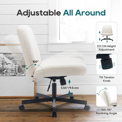 COLAMY Wide Office Chair, Padded Armless Task Vanity Chair Swivel Home Office 115°Rocking Mid Back Ergonomic Computer Chair for Home Working, Make Up