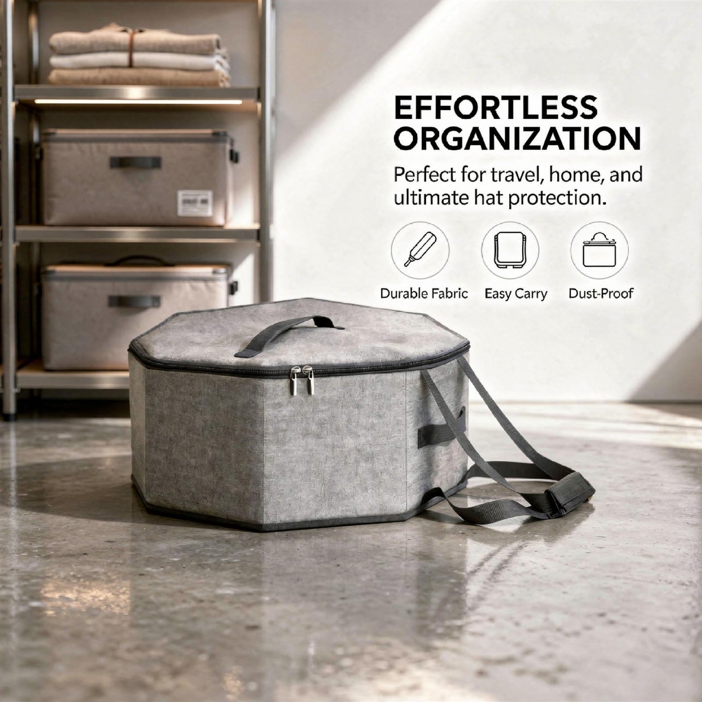 Calolin Hat Box For Travel, 16.9x7.1 in Collapsible Hat Organizer For Women Men, Large Capacity With Lid, Portable Travel Hat Storage Case, Gray