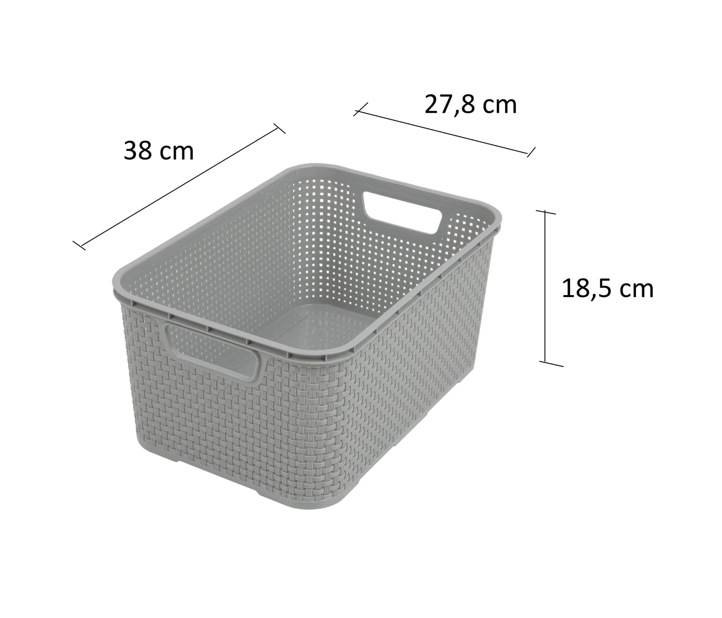 BranQ Home Essential Universal Multifunctional Basket in Rattan Design, Size L 19 L, BPA-Free Plastic PP, Light Grey, 38 x 27.8 x 18.5 cm