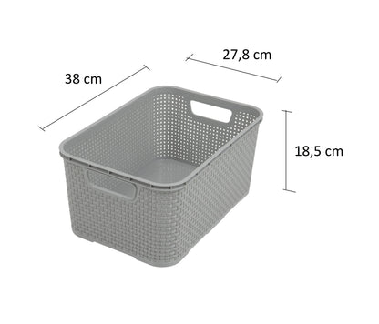 BranQ Home Essential Universal Multifunctional Basket in Rattan Design, Size L 19 L, BPA-Free Plastic PP, Light Grey, 38 x 27.8 x 18.5 cm