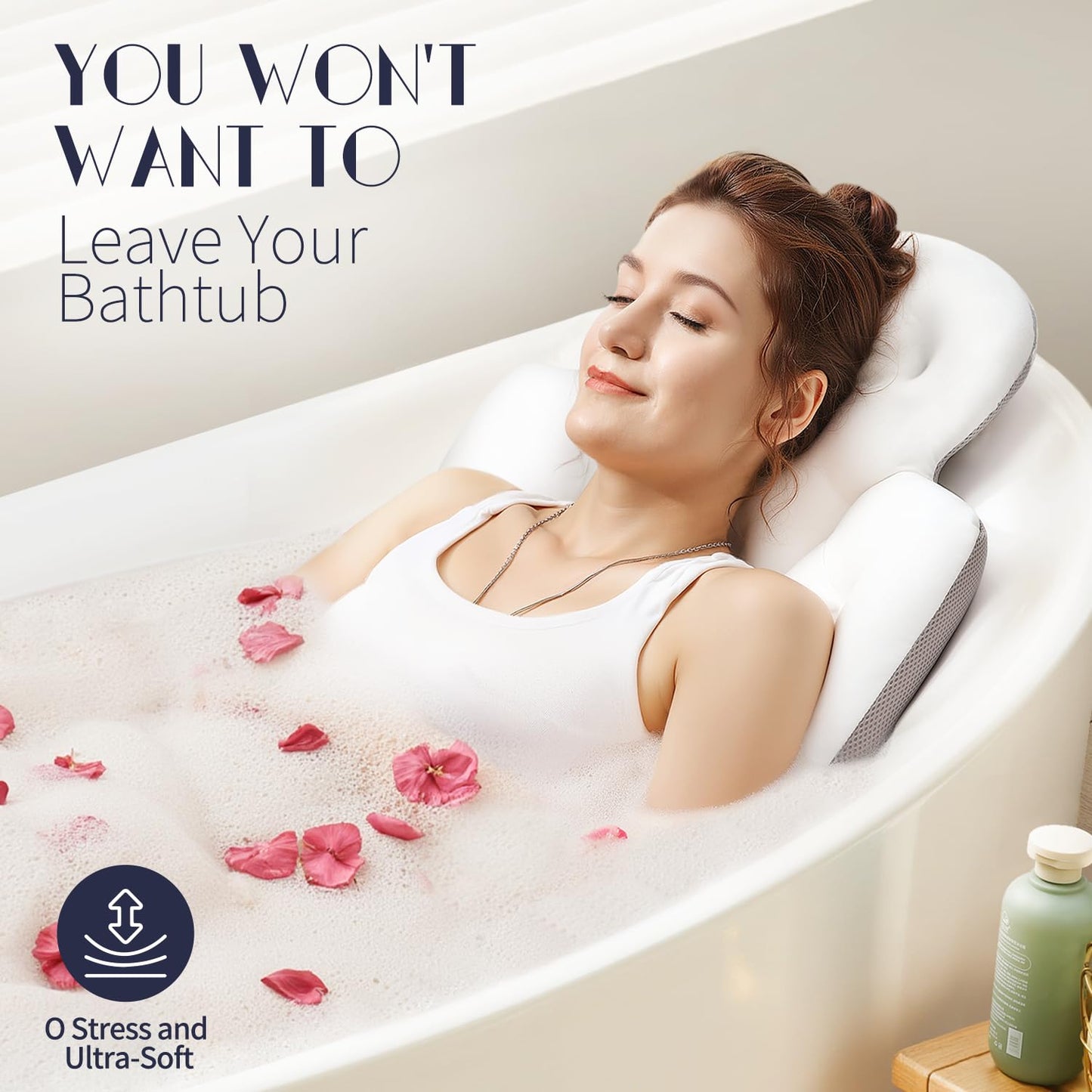 Full Body Bath Pillow for Bathtub, Thick Bathtub Cushion, Luxury Tub Pillow for Bath for Headrest Neck and Back Support White 140 X 41CM