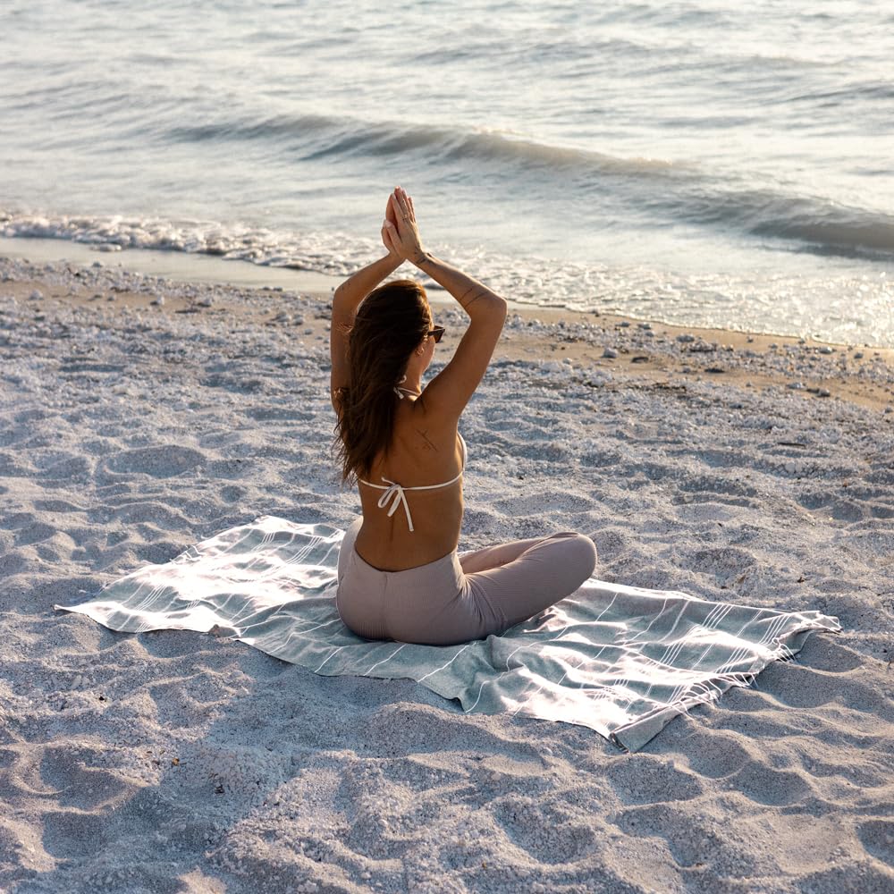 MyStilo 100% Recycled Cotton Hammam Towel - Sustainable and Natural - Sauna Towel, Beach Towel, Shower Towel, Bath Towel, Yoga Towel - Petrol