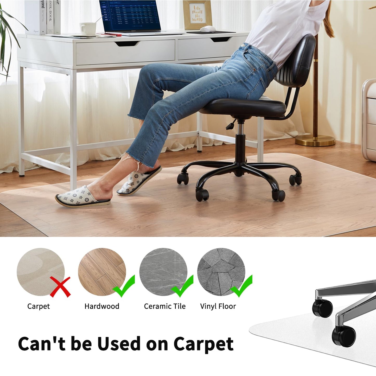 WASJOYE Office Chair Mat for Hard Floor 90x120cm, Floor Protector 1.7mm thick Gaming Chair Mat Large PVC Transparent Desk ChairMat for Home Office