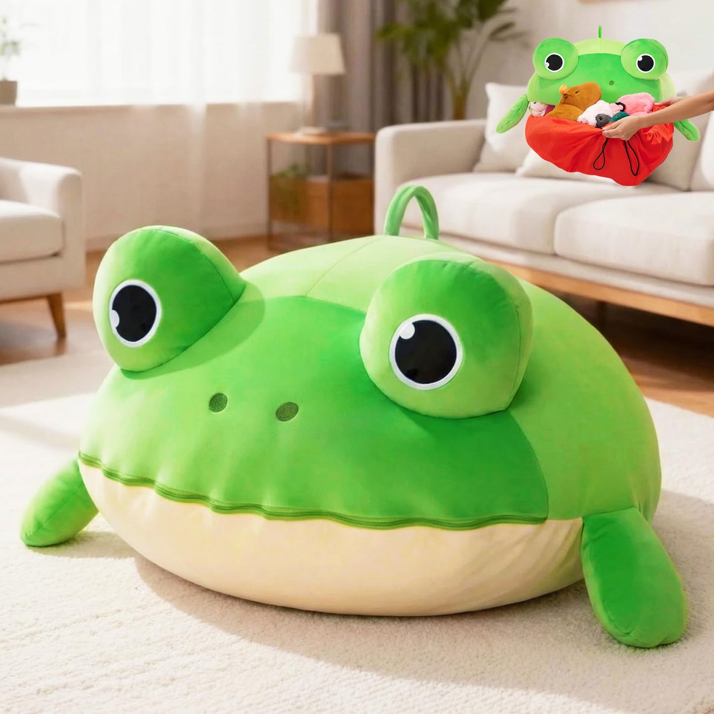 OUOZZZ Storage Bean Bag Chair Kids Green Frog Beanbag Chair for Girls Boys Toy Organizer Cover Only Without Filling