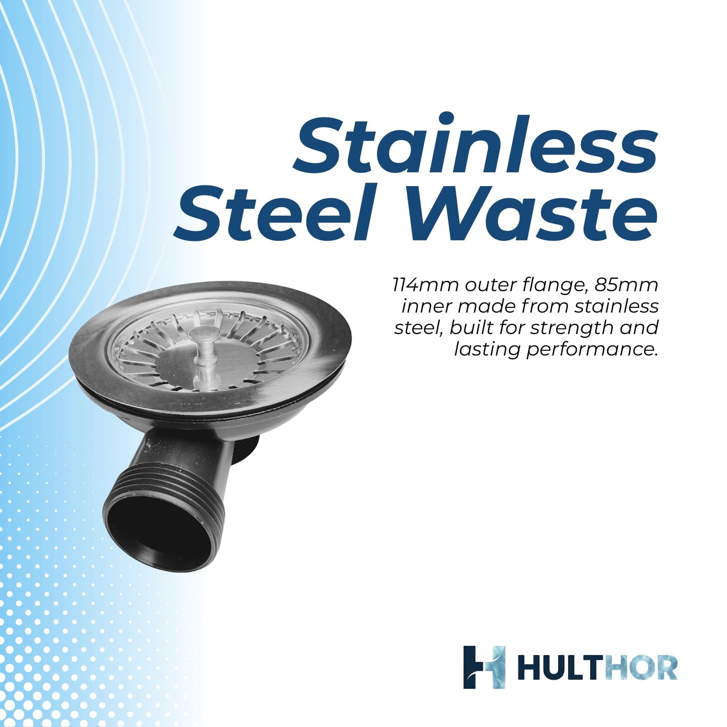 Hulthor Kitchen Sink Basket Strainer Waste with Round Overflow Stainless Steel - 40mm Universal Sink Waste Kit with Plug for UK Kitchens, 113mm Flange