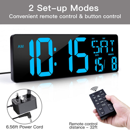XREXS Large Digital Wall Clock with Remote Control, 16.5 Inch LED Large Display Count Up & Down Timer, Adjustable Brightness Alarm Clock with