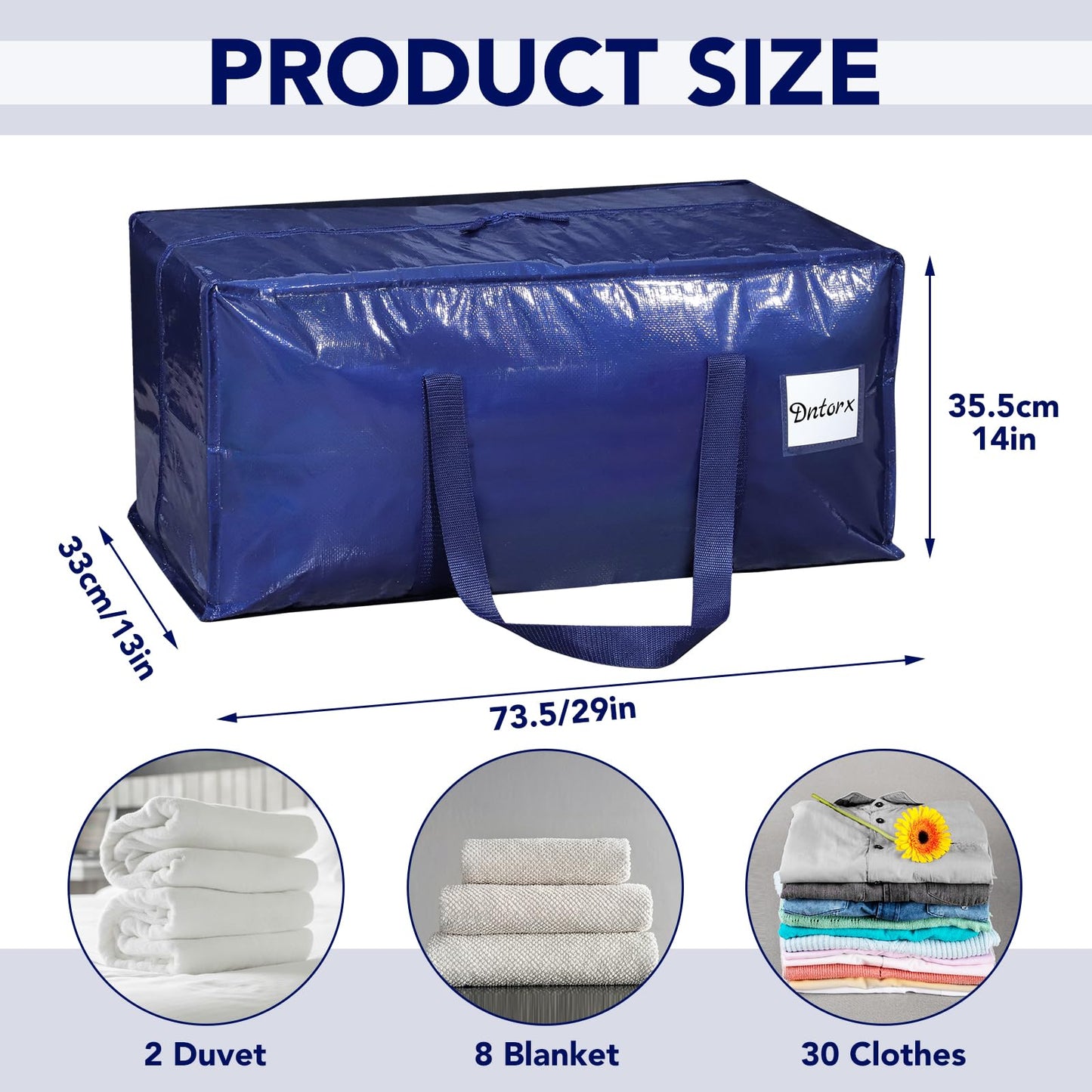 Dntorx 8 Pack 90L Moving Bags, Heavy Duty Oversized Storage Totes, Blue