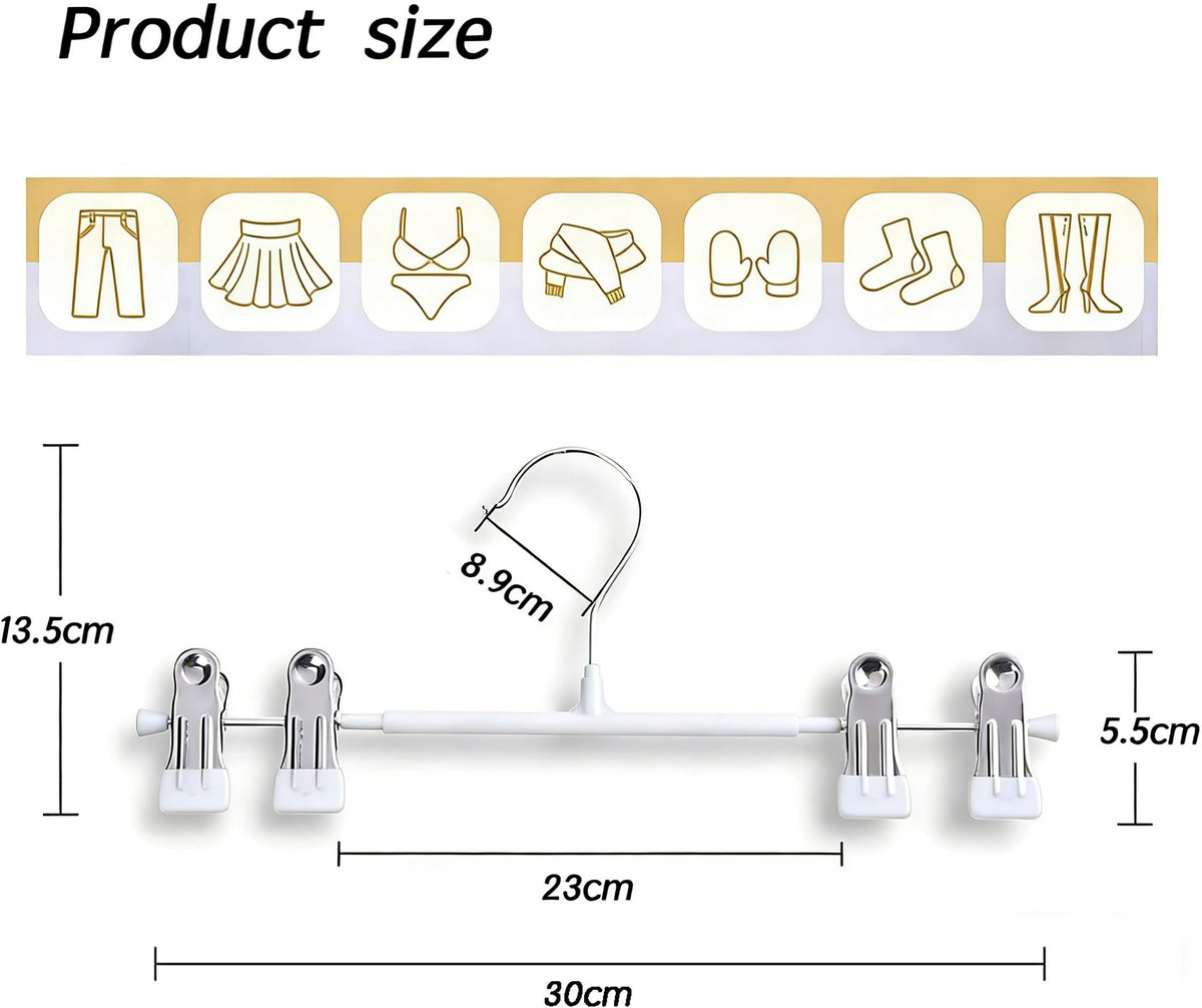 10 Pack Trouser Hanger, 30cm Pants Hangers Space Saving Skirt Hangers with Adjustable Clips,Heavy Duty Clothes Coat Garment Jeans Hangers