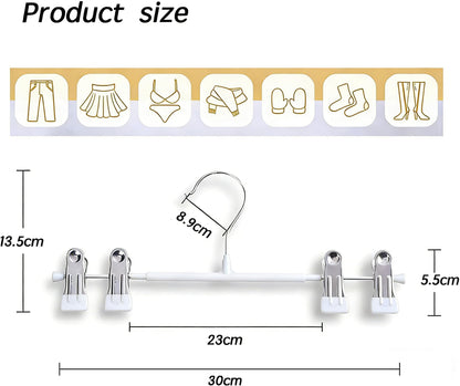 10 Pack Trouser Hanger, 30cm Pants Hangers Space Saving Skirt Hangers with Adjustable Clips,Heavy Duty Clothes Coat Garment Jeans Hangers