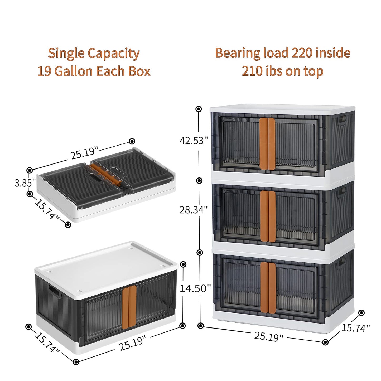 HAIXIN Plastic Storage Boxes - Collapsible Storage Bins, Wardrobe Closet Organiser, 95L Stackable Toy Storage