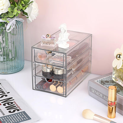 SUMTree Clear Hair Accessory Organizer Box with 3 Drawers, 12.8*17.5*10.6cm