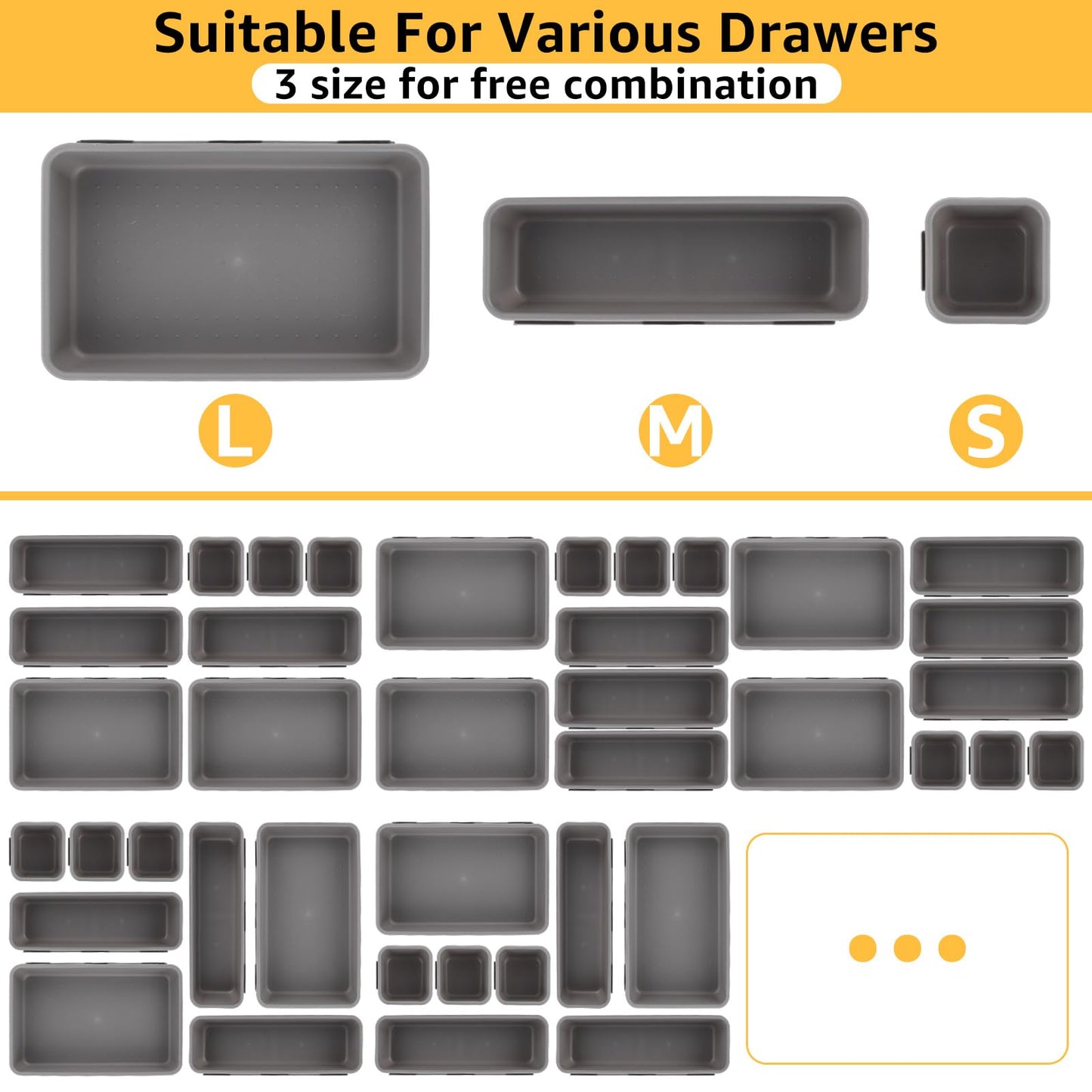 ASelected 16 Pcs Drawer Organiser,Interlocking Drawer Dividers Plastic Storage Trays,Tidy Desk Drawer Organiser for Kitchen Office Make-Up Clothing