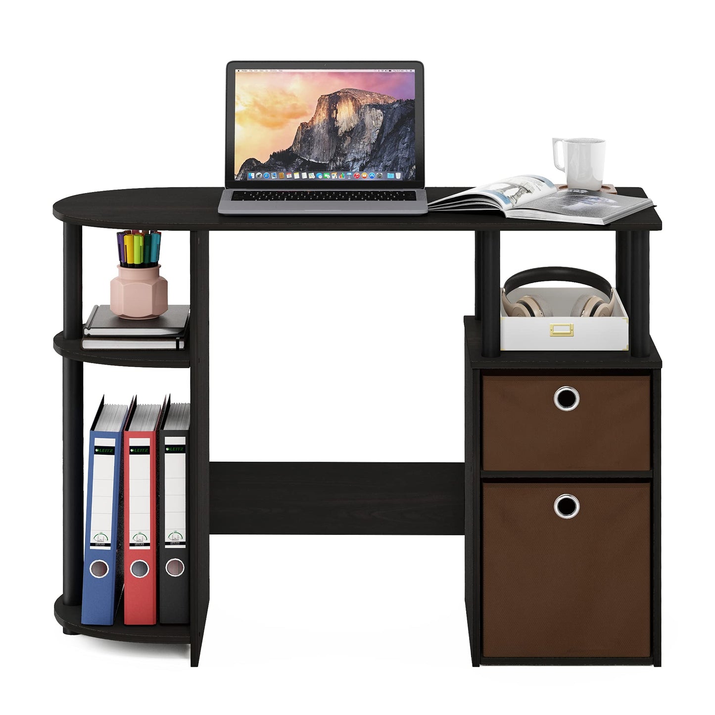 Furinno JAYA Simplistic Computer Study Desk with Bin Drawers, Espresso