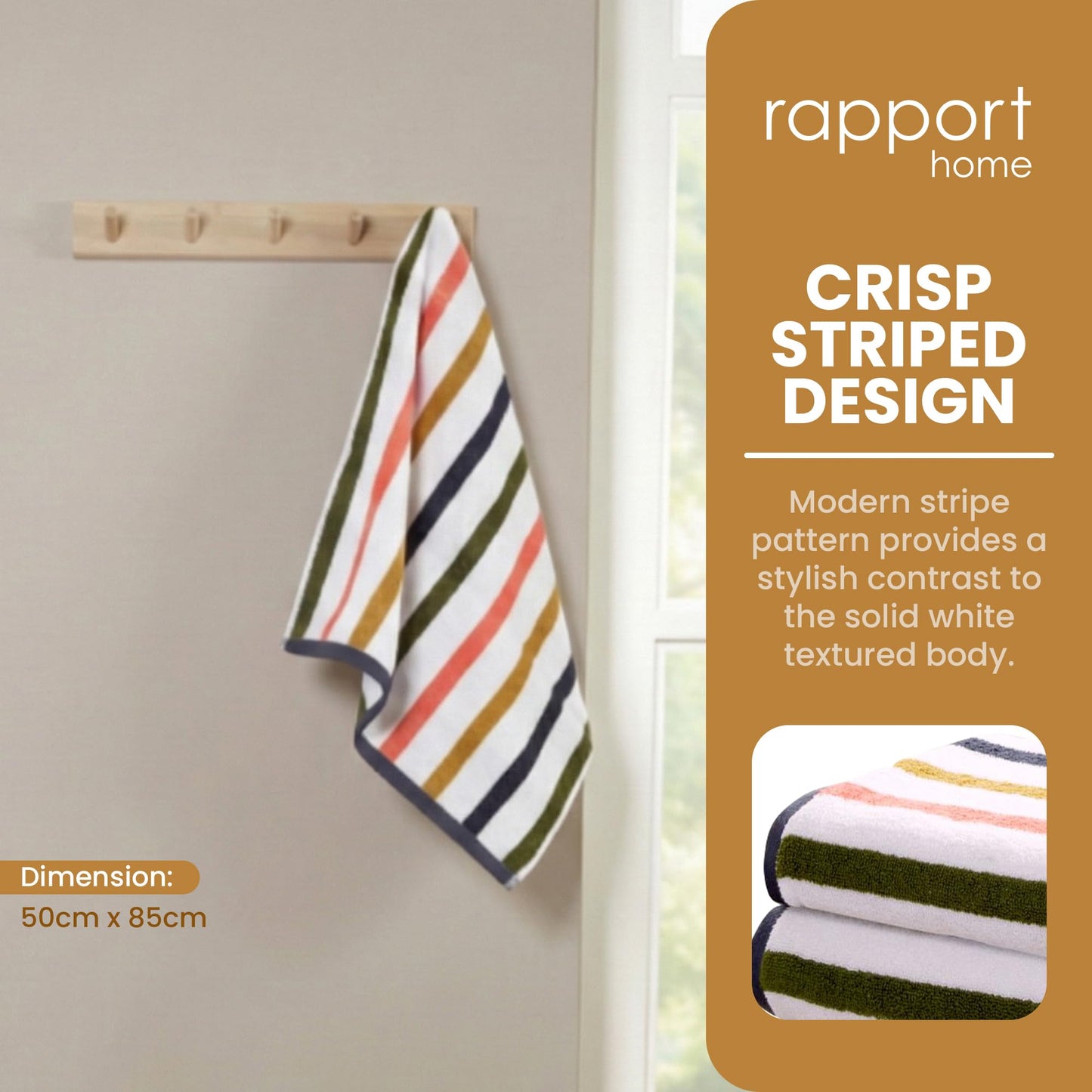 Rapport Home Amalfi Hand Towels 2 Pack | Multi | 50x85cm | Luxurious 500GSM 100% Cotton | Oeko-Tex Certified Absorbent & Soft Bathroom Towel Set