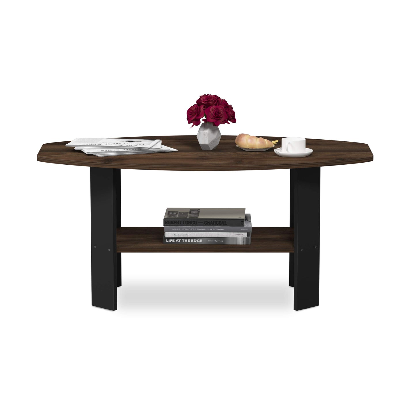 Furinno SIMPLE DESIGN Coffee Table, Small Coffee Table wih Open Shelf, Side Table, for Living Room, Home Office, Columbia Walnut