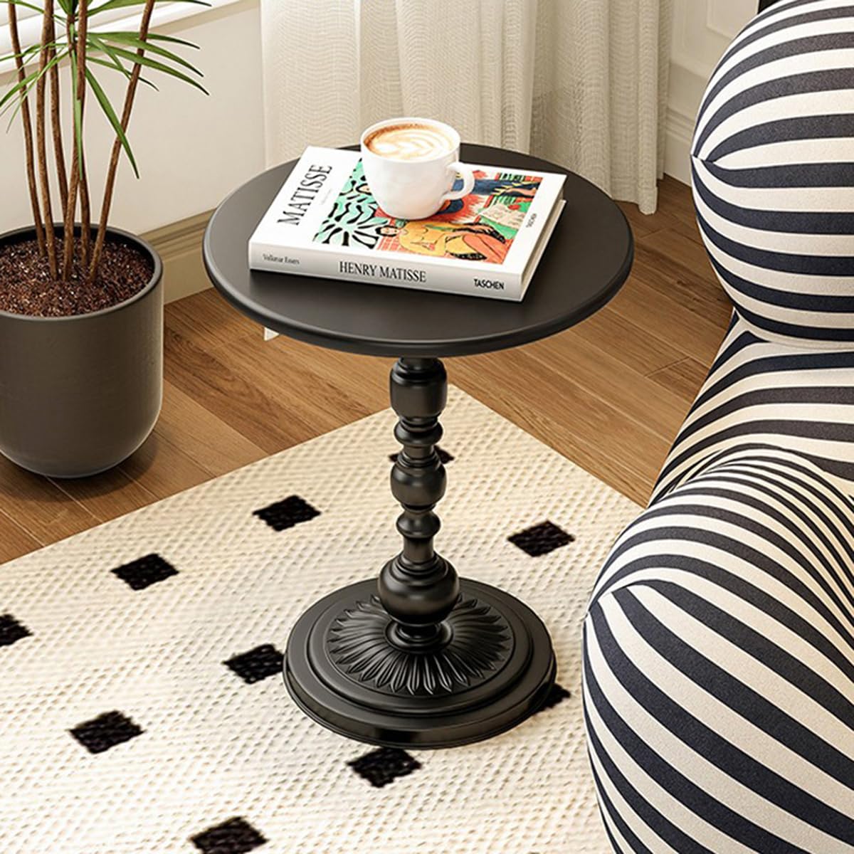 WDOPEN Metal Small End Table, Small Round Side Table, Matte Accent Coffee Drink Table, for Sofa, Bedroom, and Living Room Corners (Black)