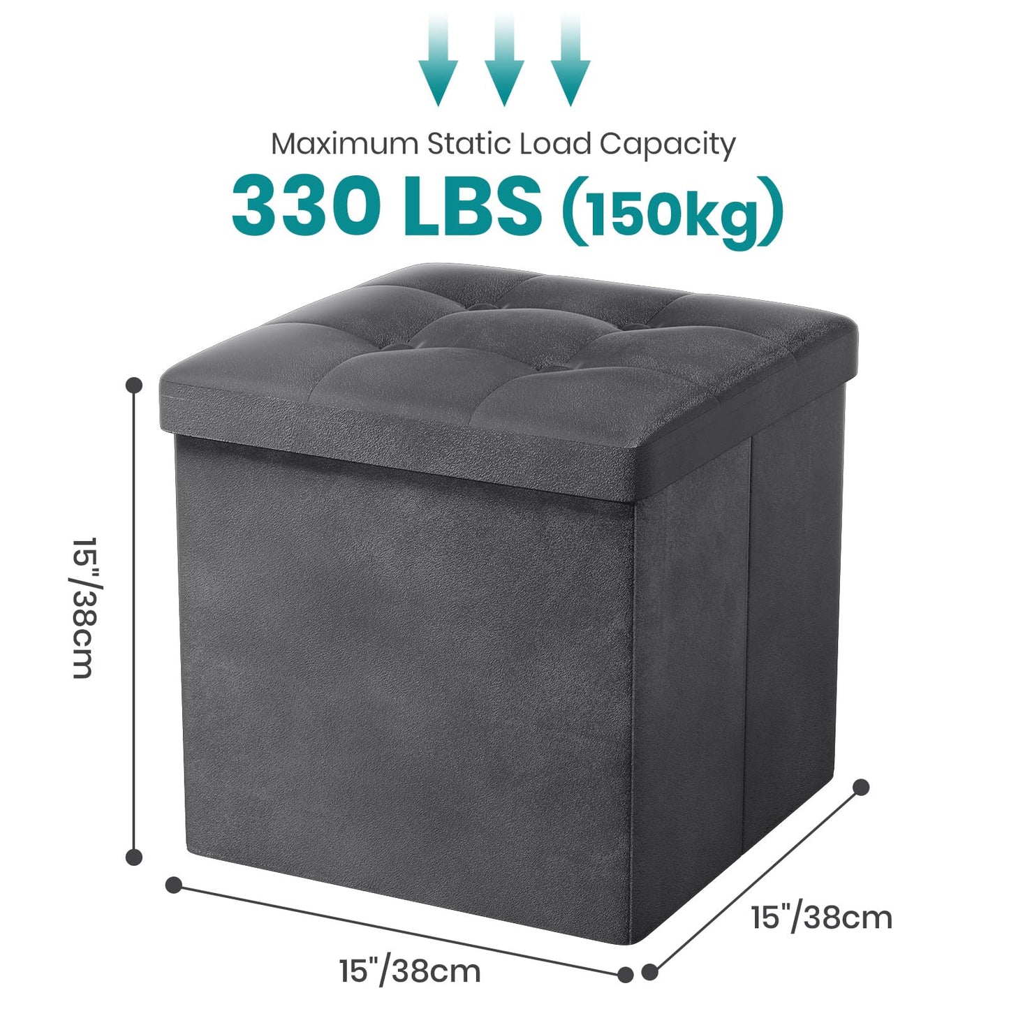 Oak & Tea Storage Ottoman, Foldable Storage Bench, Small Footrest, Cube Storage Unit, 1 Storage Boxes with Lid, Footstool