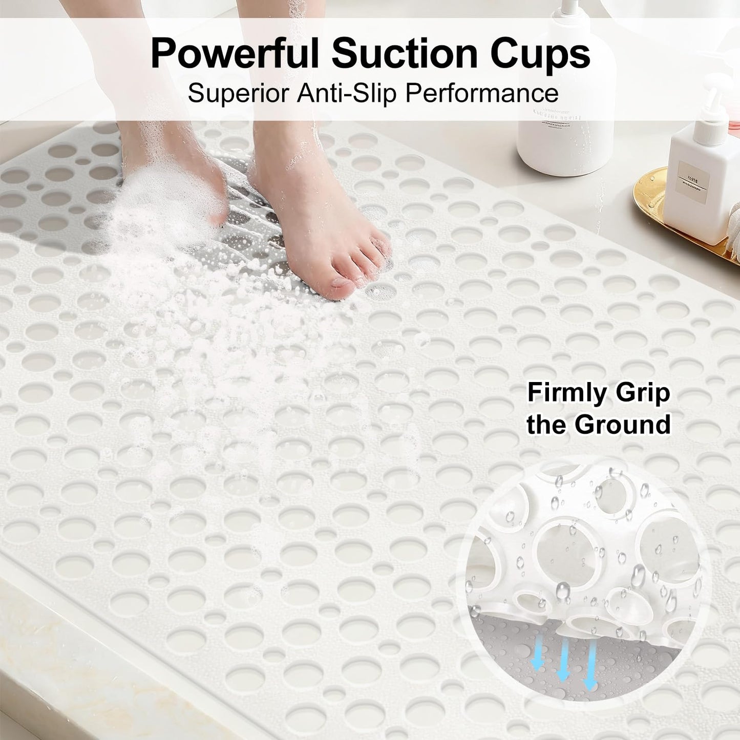 Shower Mat Non Slip Anti Mould: 60 x 90 cm Large Shower Mat for Inside Walk-in Shower Tray - Soft TPE Anti Slip Shower Mat for Bathroom Wet Floor