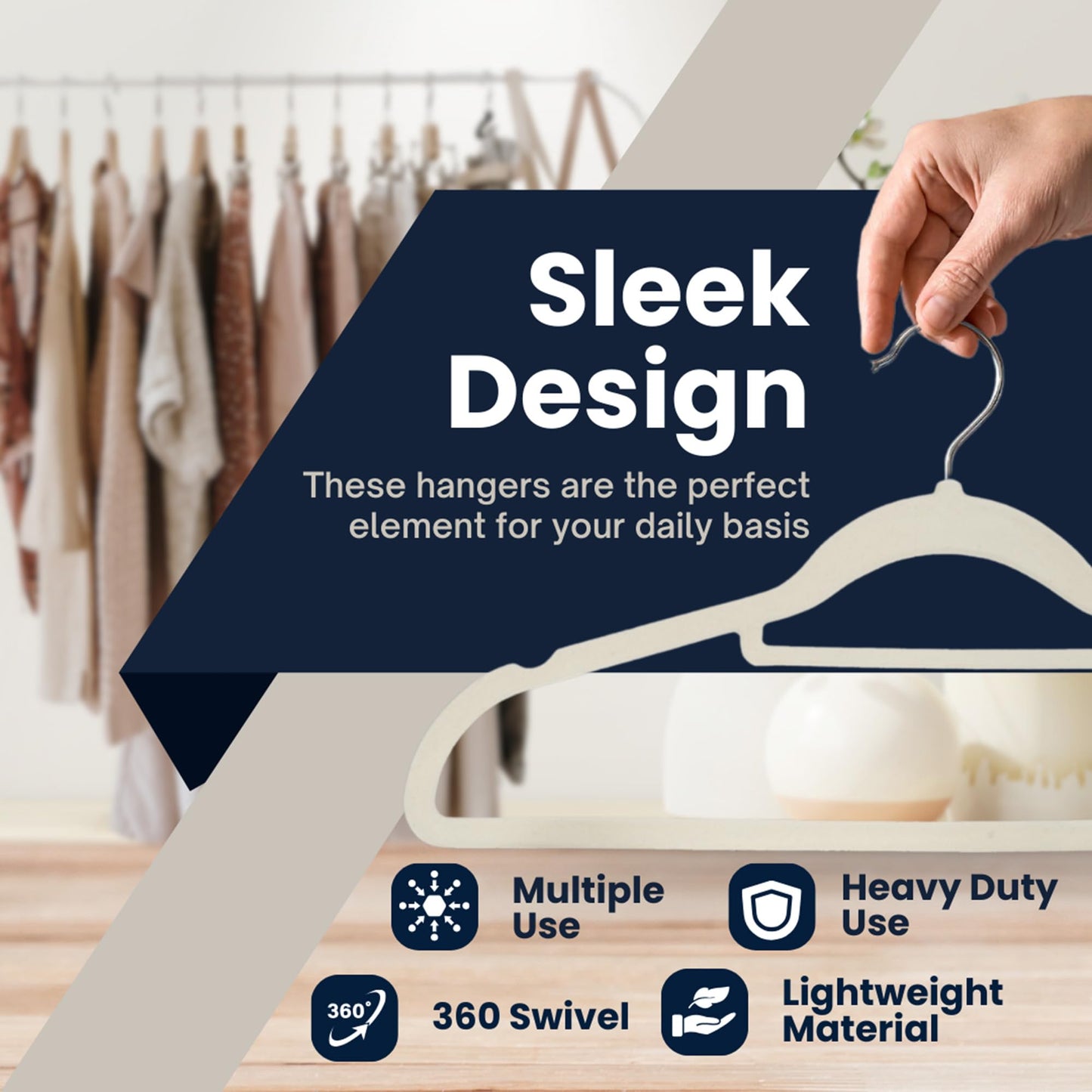 Sasha Morel 50 Pack Velvet Coat Hangers – Non Slip Velvet Hangers for Clothes, Space Saving Adult Hangers with Tie Organizer & Swivel Hooks