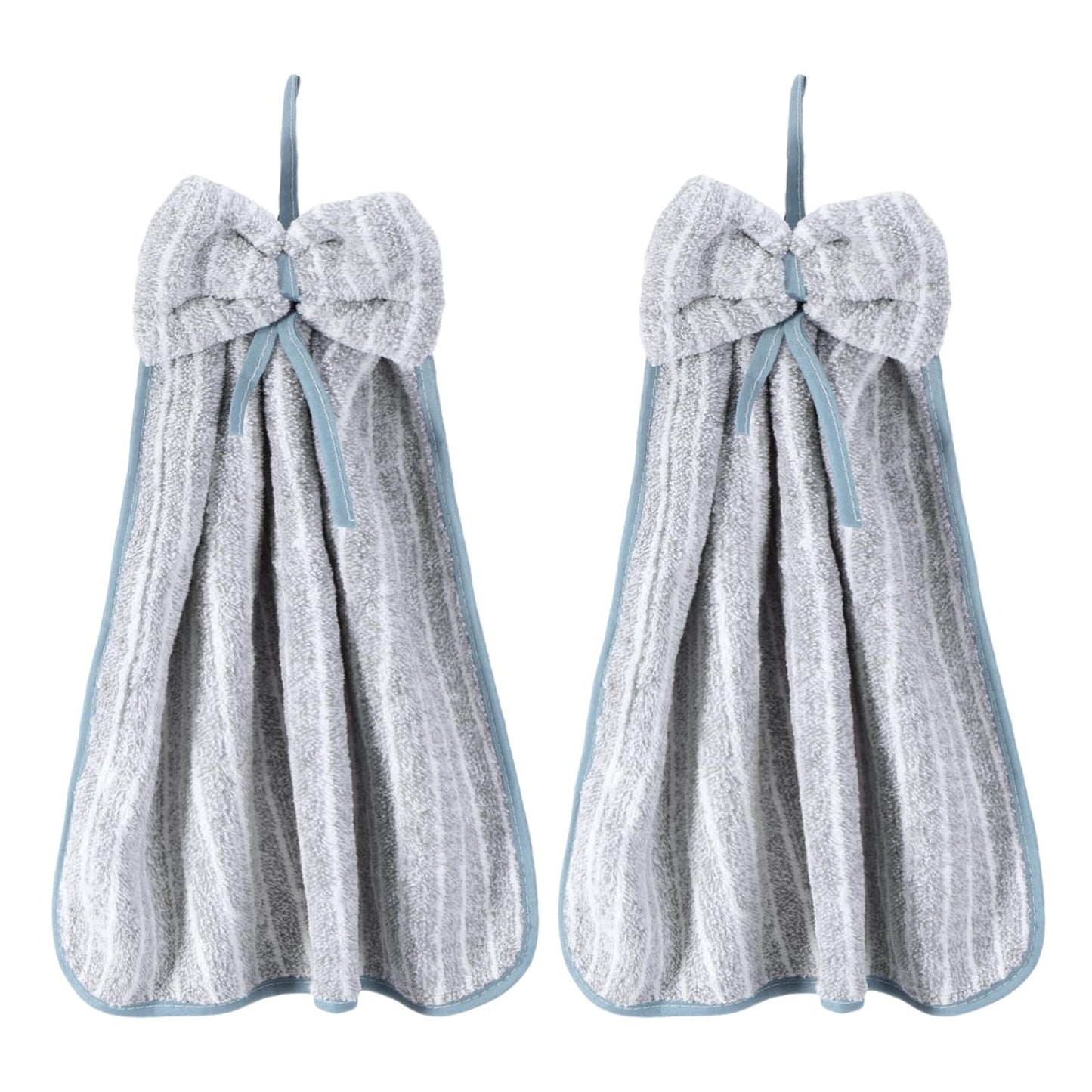 sourcing map 2Pcs Bow Hand Towels with Hanging Loop, 14.2" x 11.8" Soft Coral Fleece Microfiber Bowknot Hanging Hand Dry Towels Quick Dry and