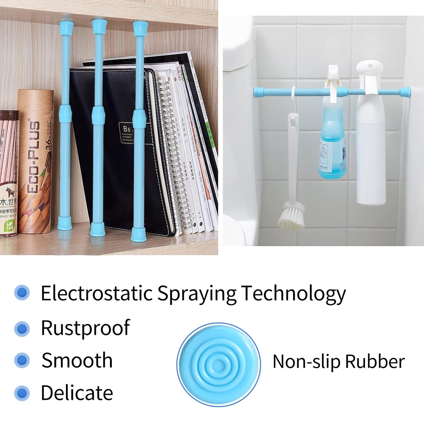 Goowin 6 Pcs Tension Rod, Tension Rods 18-28cm No Drilling Rustproof Spring Adjustable Tension Curtain Rod for Closet Cupboard Wardrobe Bookshelf