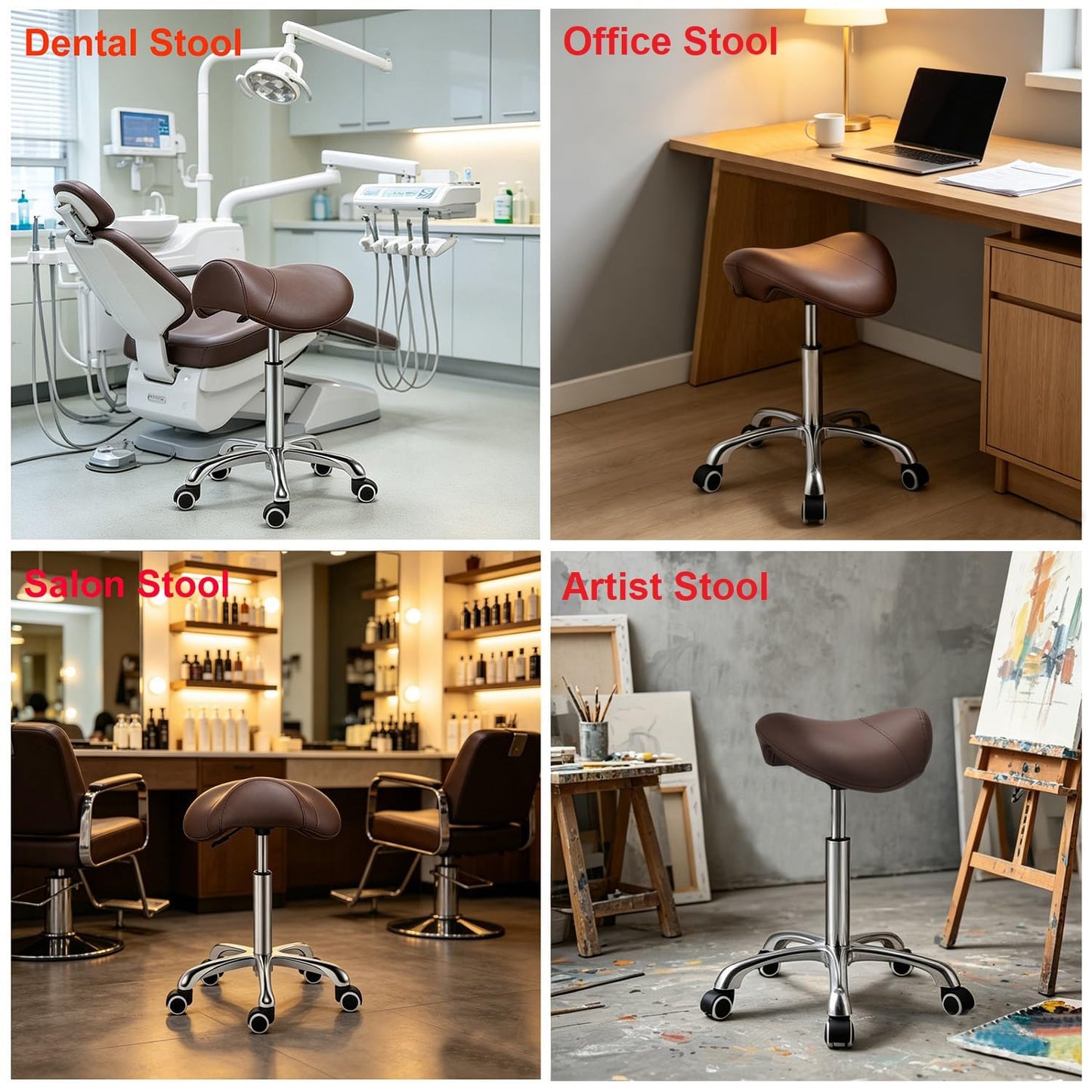 Kaleurrier Saddle Stool Rolling Swivel Height Adjustable with Wheels,Heavy Duty Anti-Fatigue Stool,Ergonomic Stool Chair for