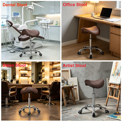 Kaleurrier Saddle Stool Rolling Swivel Height Adjustable with Wheels,Heavy Duty Anti-Fatigue Stool,Ergonomic Stool Chair for