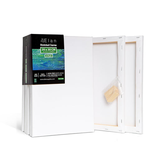 Elan Stretched Canvases 20x30 CM, 6-Pack Art Canvases for Painting 280 GSM, Triple Primed Stretched Canvas for Painting, Small Canvas 20x30 CM