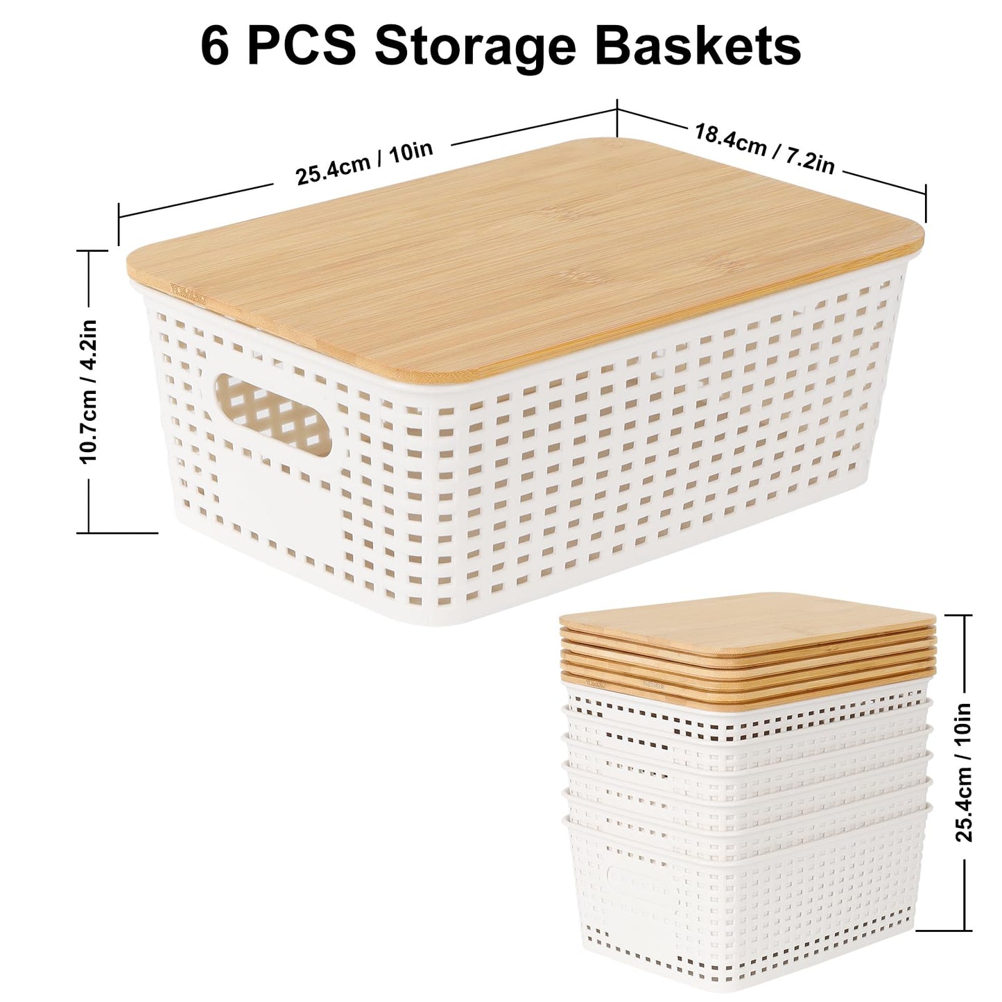 Nymblis 6Pcs Storage Boxes with Lids, Stackable Storage Baskets, White