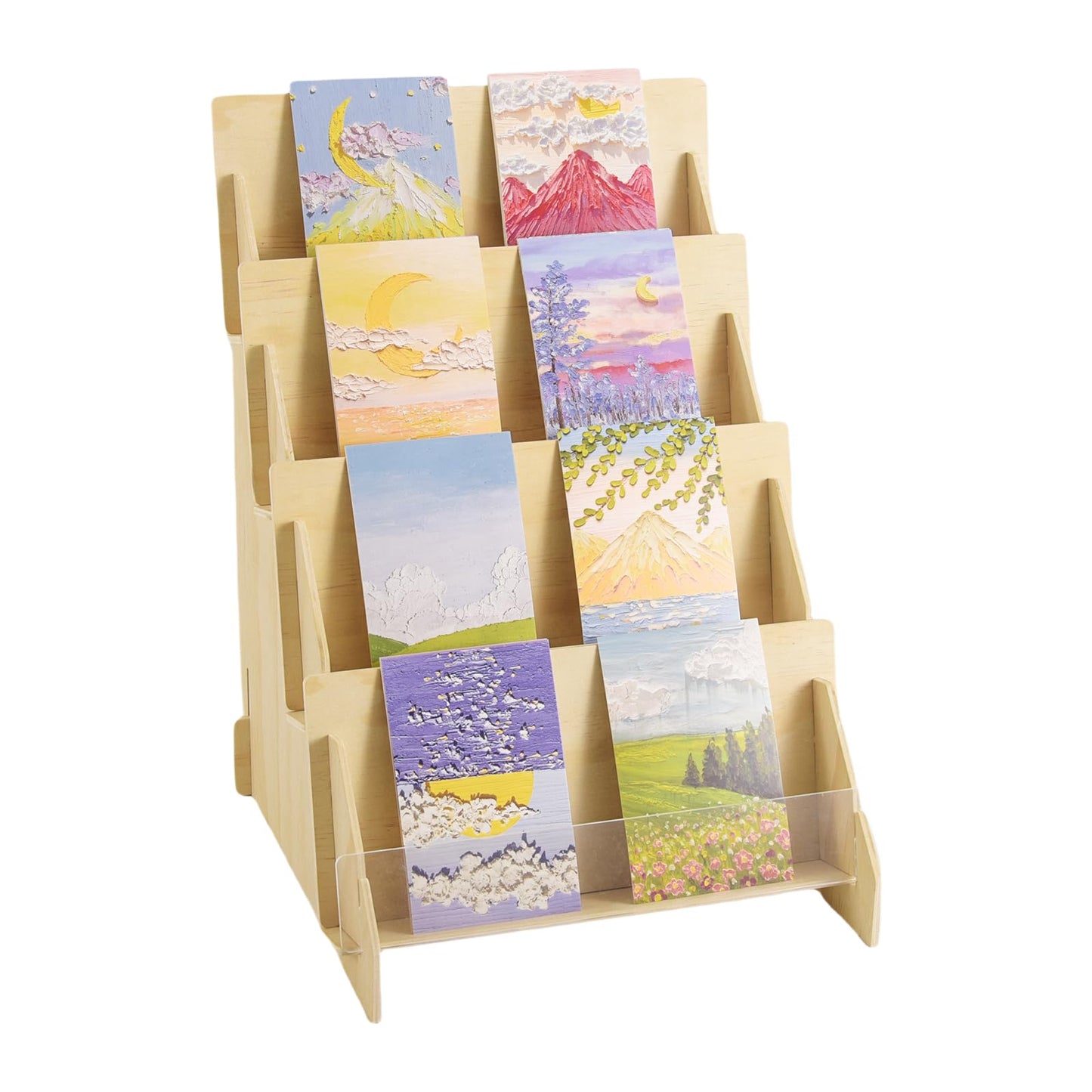 SSYYGET Greeting Card Display Stand, 4 Tier Postcard Display Stand, Portable Card Display Rack, Wooden Retail Display Holder, Magazine Organizer Rack
