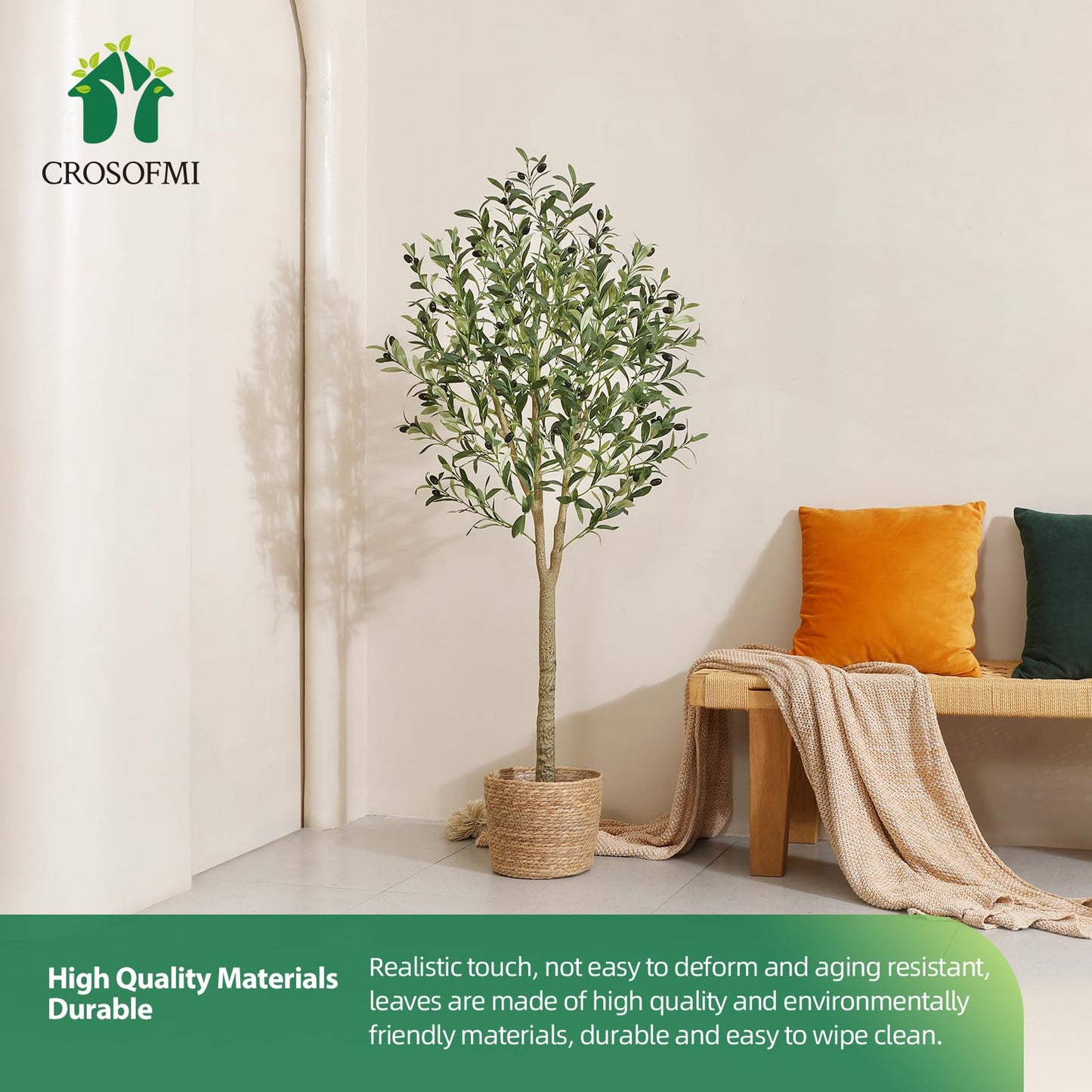 CROSOFMI Artificial Olive Tree 150cm Big tall Fake Plants, Artificial Olive Silk Plants Indoors in Pots, Faux Tropical large artificial plant suitable