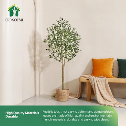 CROSOFMI Artificial Olive Tree 150cm Big tall Fake Plants, Artificial Olive Silk Plants Indoors in Pots, Faux Tropical large artificial plant suitable