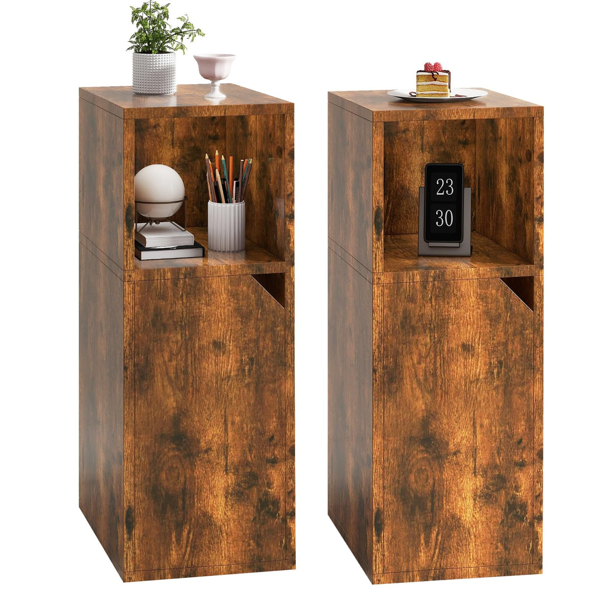 YMYNY Narrow Bedside Table Set of 2, Slim Side Table with Open Compartment and Door, Adjustable Shelf, Bedside Cabinet, for Bedroom, Living Room