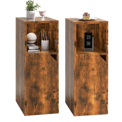 YMYNY Narrow Bedside Table Set of 2, Slim Side Table with Open Compartment and Door, Adjustable Shelf, Bedside Cabinet, for Bedroom, Living Room