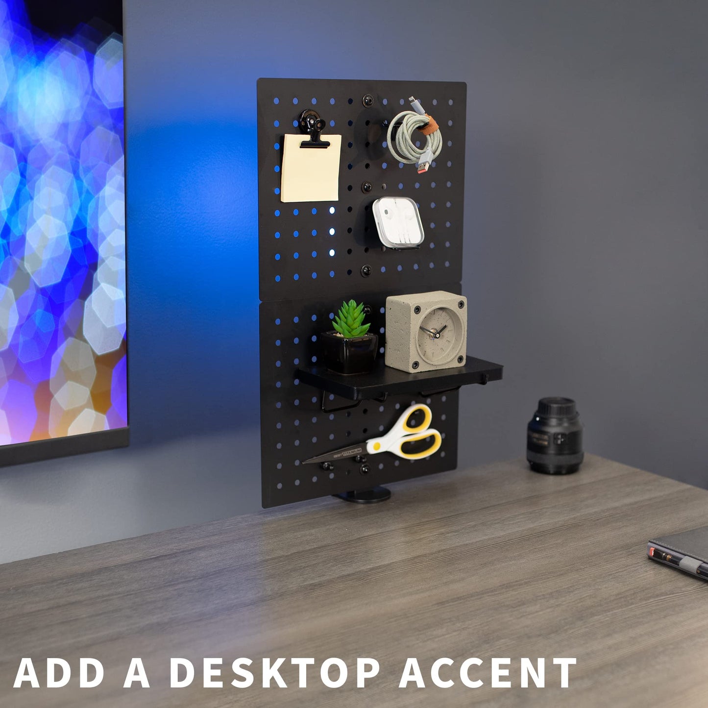 VIVO Steel Clamp-on Desk Pegboard, 30cm x 51cm Privacy Panel, Magnetic Peg Board, Office Accessory Organizer, Above or Under Desk Placement, Black