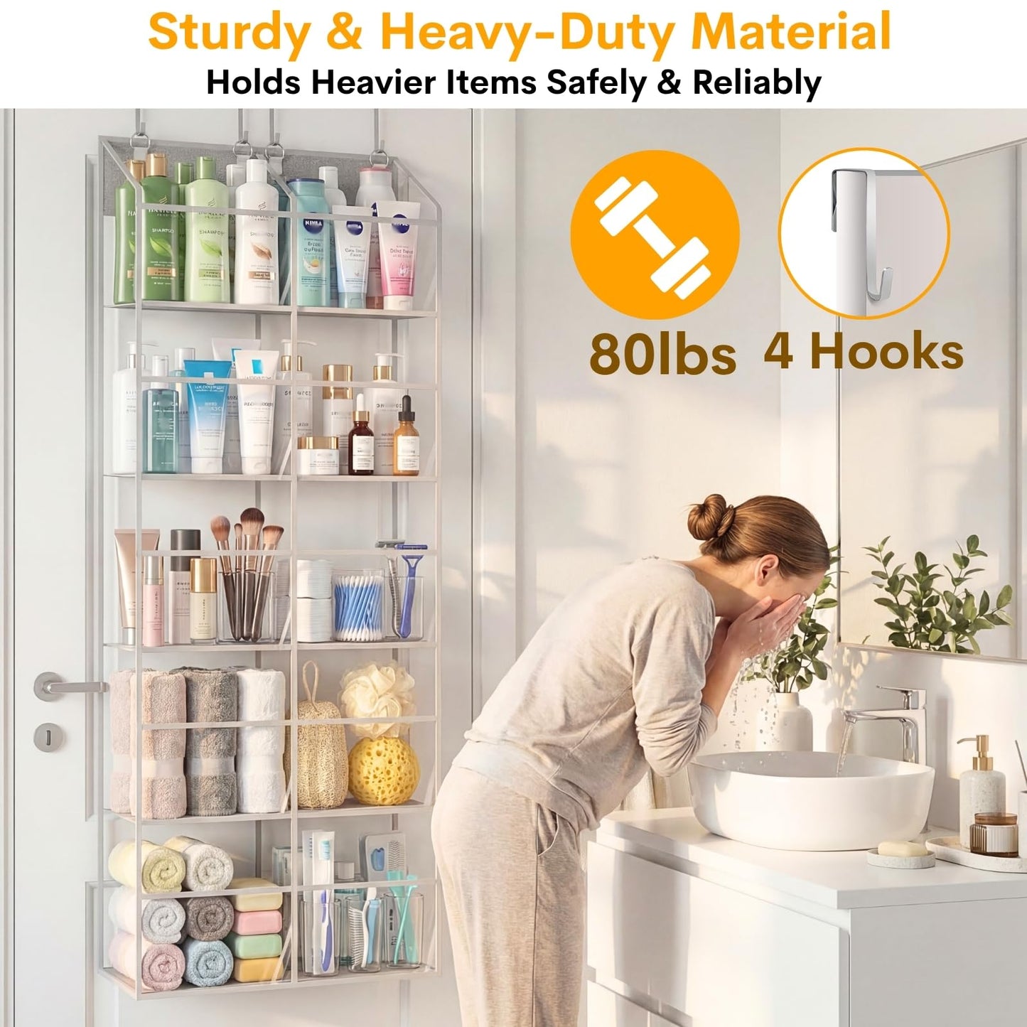 Ofiray-home Over the Door Organizer 5 Tiers,Extra Large Behind Door Storage of 10 Compartments,50 lbs Weight Capacity Over the Door Storage